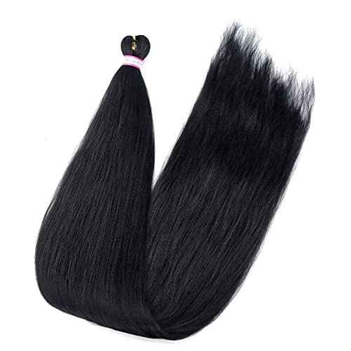 Pre Stretched Braiding Hair 8 Packs 48 Inch Natural Black Color Long Professional Hair for Braiding Twist Braids Itch Free Hot Water Setting Yaki Straight Synthetic Hair Extensions (#1B)