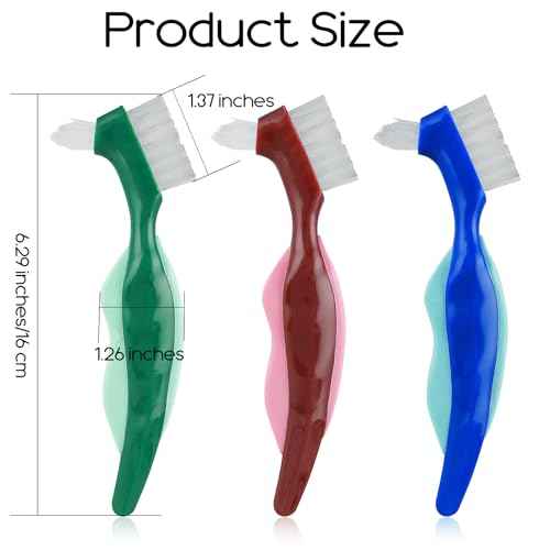 3 Pcs Hard Denture Brush, 3 Colors Premium Hygiene Denture Cleaning Brush for Denture Care, Double Sided Toothbrush with Multi-Layered Bristles & Rubber Anti-Slip Handle