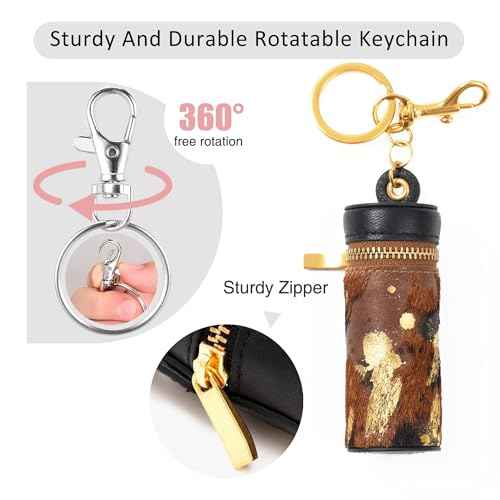 Cockatoo Nappa Leaeher Zipper Lipstick Case with Keyring Chapstick Holder Keychain