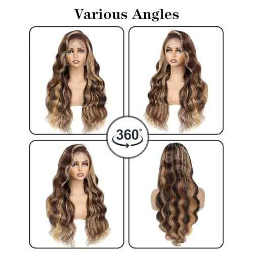 Ombre Lace Front Wig - Human Hair, 13x4 Body Wave, 4/27 Highlight, Honey Blonde, 180% Density (22 inch)