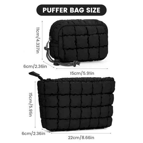 Quilted Makeup Bag and Zip Card Pouch Key Chain Puffer Cosmetic Bag Travel Cute Makeup Bag Organizer Mini Coin Purse