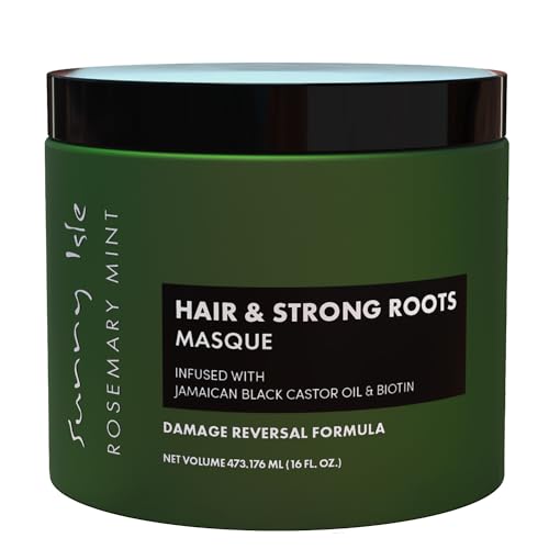 Sunny Isle Rosemary Mint Hair and Strong Roots Masque 16oz | Infused with Biotin and Jamaican Black Castor Oil | Double Growth Formula
