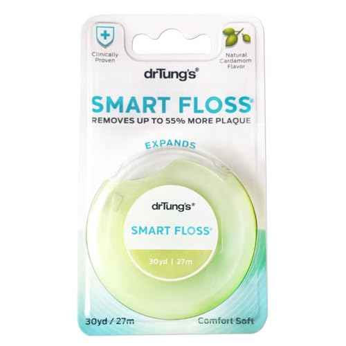 DrTung's Smart Floss - Natural Floss, PTFE & PFAS Free Floss, Gentle on Gums, Expands & Stretches, BPA Free Floss - Natural Dental Floss Cardamom Flavor (Pack of 12)