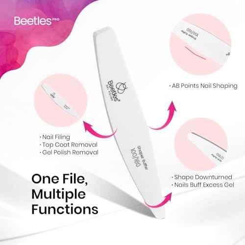 Beetles Pro 10-Pcs Nail File Nail Buffer ? Professional 100/180 Grit Double Sides Sponge Nails Files and Buffers Emery Boards Prep Tool for Acrylic, Gel & Natural Nails ? Salon Quality Manicure Tool