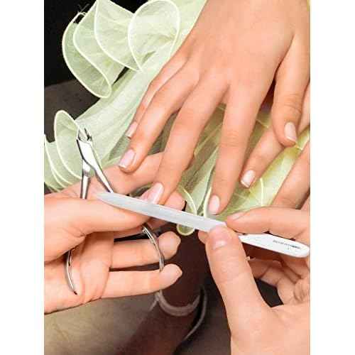 GERMANIKURE 4pc Manicure Set in Black Suede Case - FINOX Stainless Steel Tools Made in Germany, Glass Nail Care Supplies Made in Czech Republic ? Professional Cuticle and Nail Care Kit