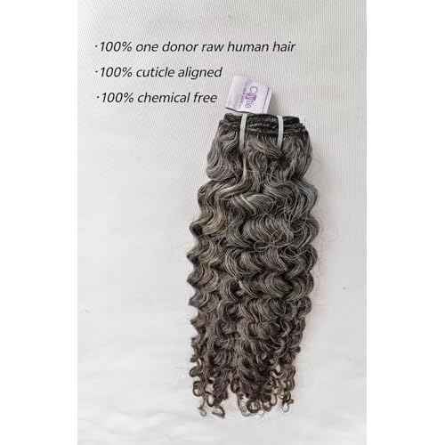 Raw Curly Salt and Pepper Gray Human Hair Bundles Unprocessed 16IN Grey Human Hair 1 Single Bundle, 5+ Years Long Lifespan 50% Grey Mixed 50% Black Color Virgin Hair Weave Weft by Clytie