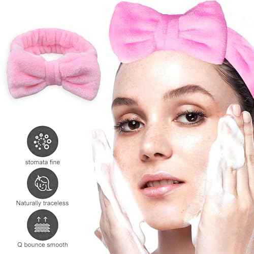 Spa Headbands,Makeup Headbands for Women,Facial Headband Bulk,Soft Coral Fleece Headband for Makeup,Cosmetic Head Wraps,Bow Hair Bands for Face Washing Shower Skin Care (pink, 25pcs)