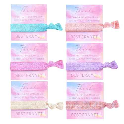 24pcs Colorful Elastic Hair Bands with Thanks Shimmer Cards Gift for Fans Women Birthday Party favors