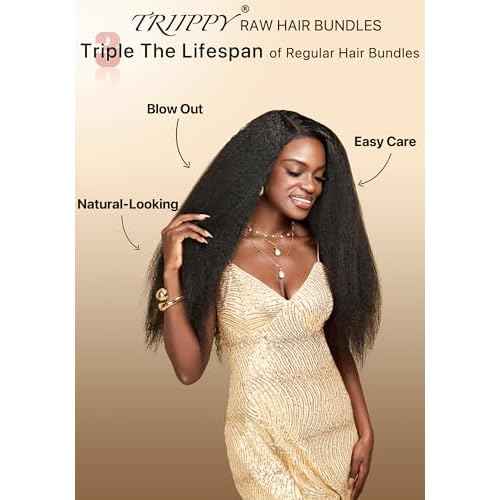 TRIIPPY Kinky Straight Bundles Human Hair,100% Real Raw Cambodian 4C/4A Blowout Hair Sew-In Weave Single Bundle,Triple The Lifespan Over Regular Virgin Hair,No.1 Raw Hair Brand On Amazon(20 Inch)