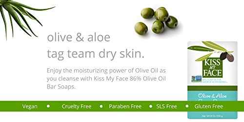 Kiss My Face Pure Olive Oil Soap with Aloe Vera, Moisturizing Bar Soap, 8 oz Bars, Olive & Aloe, 64 Ounce (Pack of 8)