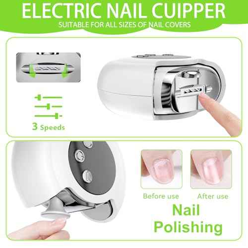 3-in-1 Electric Nail Clipper & Trimmer - 3 Speed Automatic Nail Clippers for Seniors- Rechargeable Fingernail Clipper with LED Light, Portable Fingernail Grinder & Polisher for Women & Men