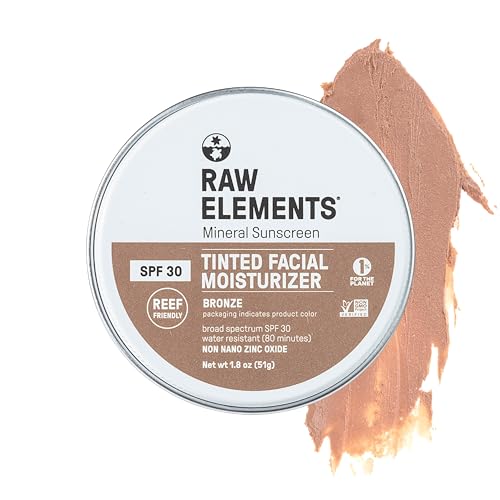 Raw Element Ultra-Moisturizing Tinted Face Cream, Non Toxic Mineral Face Sunscreen, Daily Tinted Moisturizer, Non-Nano Zinc Oxide, Reef Friendly, All Ages, SPF 30, 1.8 oz, Bronze, Pack of 1