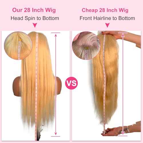 613 13x6 Lace Front Wig Human Hair 200% Density 28 Inch 613 HD Lace Frontal Wig with Baby Hair Straight Blonde Lace Front Wigs Pre Plucked