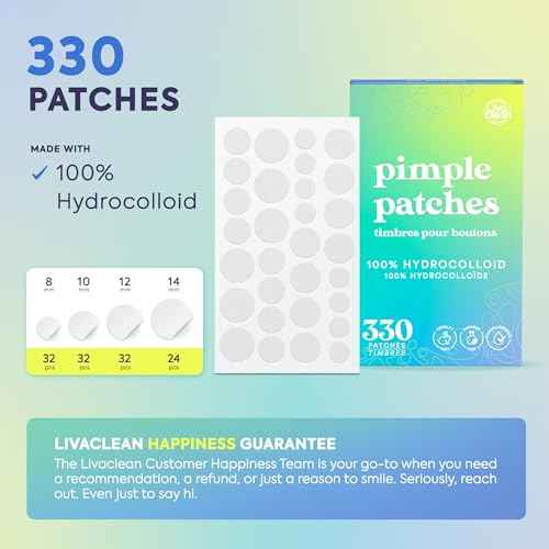 LivaClean 330 CT Pimple Patches for Face - 100% Hydrocolloid Acne Patches - Four Sizes - Acne Dots Zit Stickers - Hydrocolloid Patch Pimple Patch Invisible - Blemish Patches