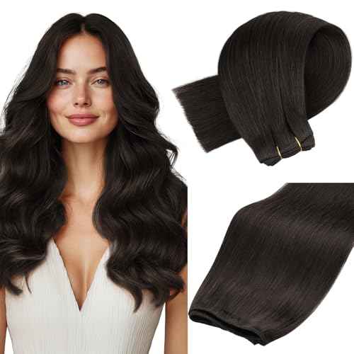 MAXITA Sew in Hair Extensions Real Human Hair, Weft Hair Extensions Human Hair, #2 Dark Brown 22 inch 110g Double Weft Remy Silky Sew in Weft Hair Extension Human Hair