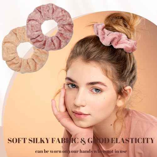120 Pcs Velvet Scrunchies for Women Scrunchies Bulk Soft Elastic Scrunchy Hair Ties Cute Hairbands and Ponytail Holders Hair Accessories for Women(Brown Series)