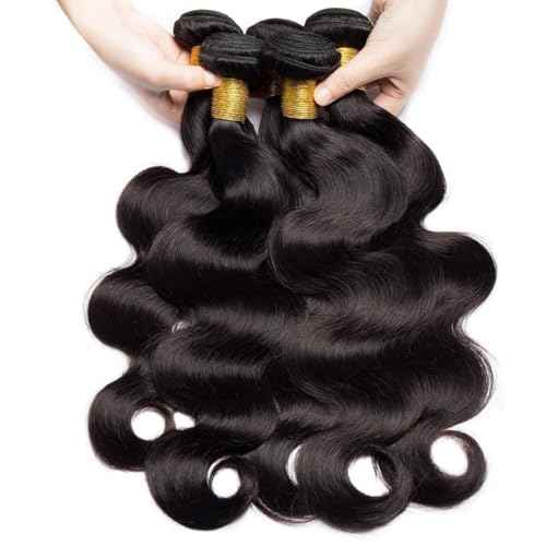 12A Body Wave Bundles Human Hair 24 24 24 24 Inch Human Hair Bundles 100% Unprocessed Brazilian Virgin Hair Bundles Human Hair Body Wave 4 Bundle Human Hair Extensions Real Human Hair Natural Black