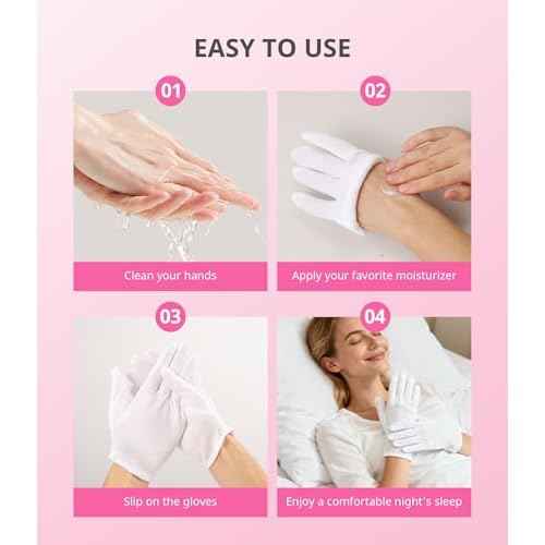 AIRSEE 2 Pairs White Cotton Gloves with Laundry Bag, Overnight Moisturizing SPA for Dry Hands and Eczema, Work Glove, Stretchy Fit for Men and Women, Regular M