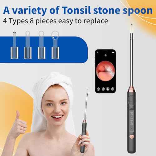 Tonsil Stone Remover with Camera£¬Tonsil Stone Removal Tool with LED Light£¬TonsilCleaner for Tonsil Stone Removal£¬Tonsillolith Removal Tool with 4 Head £¬Attachments for iOS & Android (Black and Gold)