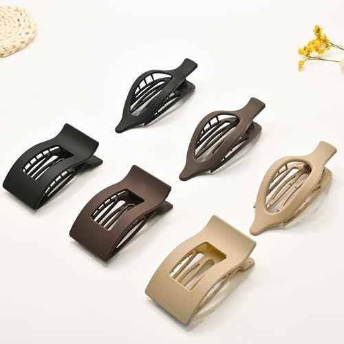 Flat Claw Clips for Women, Large Duckbill French Hair Clips, 6 Pack Non-Slip Matte Hair Accessories for Thick & Thin Hair