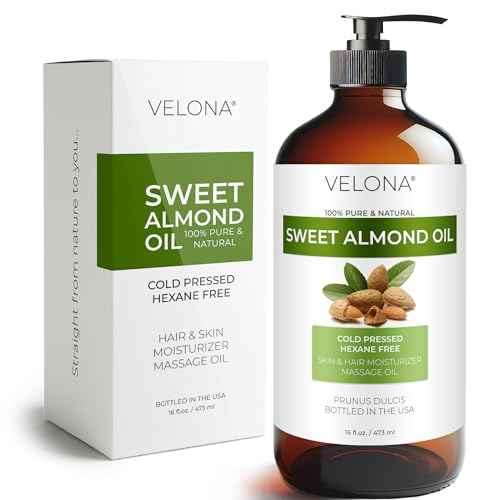 velona Sweet Almond Oil - 16 Fl Oz in Glass Bottle | 100% Pure and Natural Carrier Oil |Cold Pressed | Skin, Hair, Body & Face Moisturizing | Use Today - Enjoy Results¡¦
