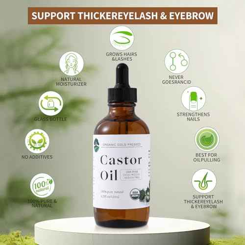 Organic Castor Oil Cold Pressed Unrefined - Hair Growth & Care, Thicker Eyelashes & Eyebrows (4.23FlOz) - Certified Organic, Hexane Free