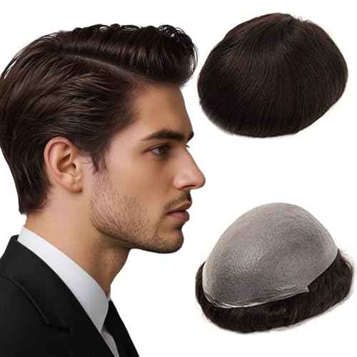 CARA Human Hair Toupee for Men, 8 x 10 inches, Ultra Thin Skin 0.04mm, V-loop, Medium Light Density (2# 8X10 Simple bag packaging)