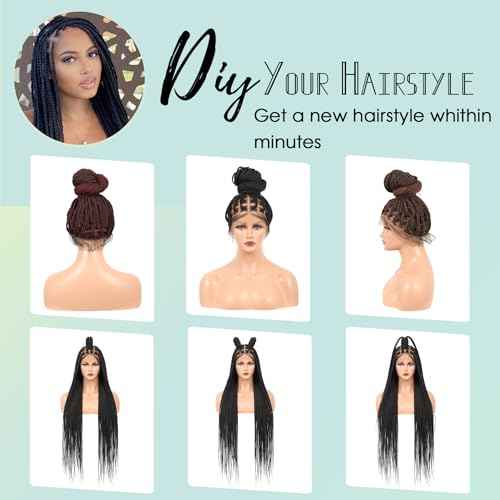 360¡Æ HD Full Lace Knotless Braided Wigs for Women Box Braid Wig with Baby Hair Premium Synthetic Natural Looking Black Braided Lace Front Wigs 36 Inch