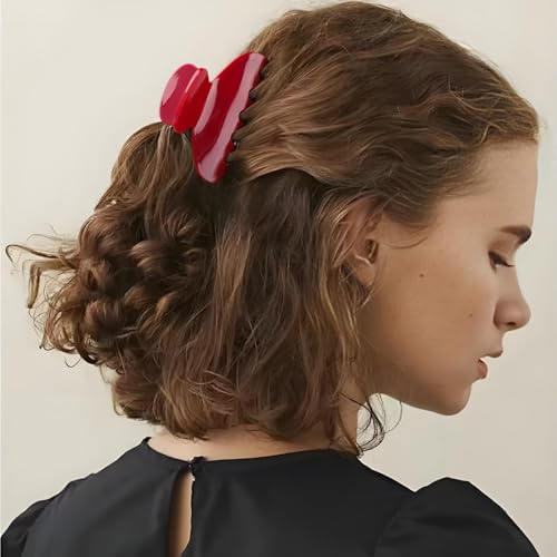 MAORULU Medium Cute Acetate Hair Claw Clip for Women Girls, 3 Inch Cherry Red Claw Clips for Thin & Medium Thick Hair, Durable French Banana Clip with Gift Box, Celluloid Accessories