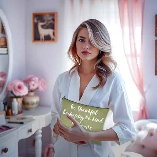 12 PCS Pink Inspirational Canvas Makeup Bags Bulk Makeup Bags for Women Inspirational Quotes Cosmetics Bags with Zipper Gift for Valentine's Day Christmas Graduation (Green)