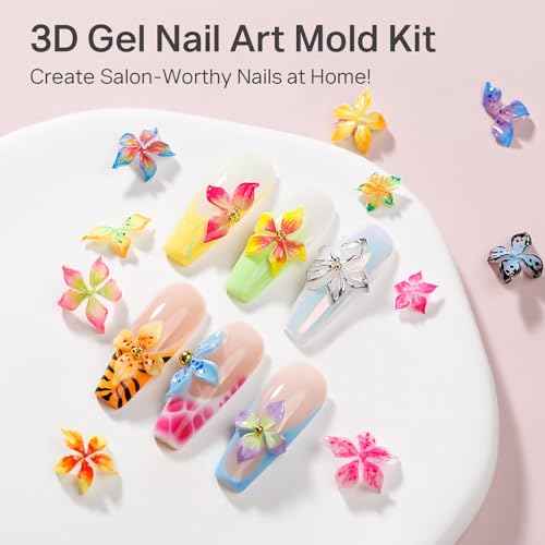MIZHSE White 3D Gel Nail Art 30g Sculpting Gel Non-Sticky Molding Gels Solid U V LED Soak Off Gels Polish with 3D Flower Charm Nail Molds for Nails and Silicone Pen for Nail Design