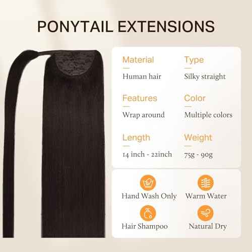 DOORES Hair Extensions Ponytail Extension Clip in Dark Brown 18 Inch 80g Hair Extensions Ponytail Hair Extensions Wrap Around Remy Human Hair Ponytail with Magic Paste Straight