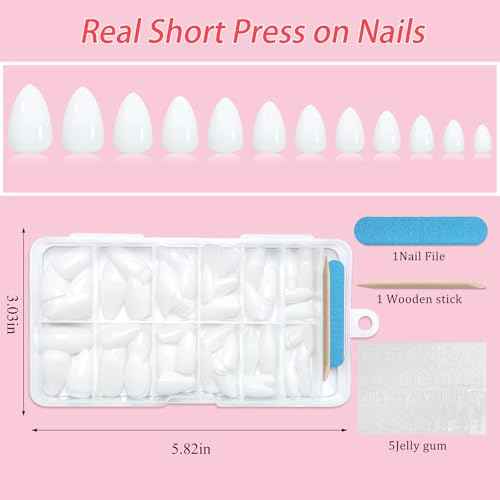 120pc White Almond Press on Nails Short Fake Nails Press ons for Women Acrylic Nails Press on Nails&Glue Tabs, Short White Press on Nails Almond False Nail Tip Stick on Artificial Fingernail