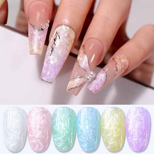Double Rhythm Gel Nail Polish Set of 6 Colors Baby Light Pastel Milky Nail Polish Starter Kit Art DIY Salon Home (Pearl White Pink Green Blue Yellow Purple,Kit 30)