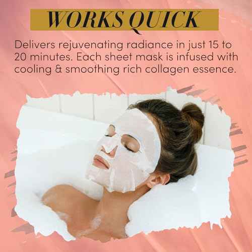 TAUT Collagen Face Mask ? 5 Sheet Pack with Hyaluronic Acid, Marine Collagen & Vitamin C ? Hydrating, Anti-Aging Sheet Mask for Firm, Glowing Skin ? Korean Skincare Inspired
