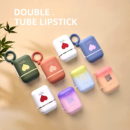 ZSeeY 2Set/Lot Earphone Shape Lipstick, Nude Colors Matte Lipstick Makeup Set, 2Pc/Set Waterproof Long Lasting Velvet Moisturizing lip stain Earphone Dual-color Lip Gloss Primer, Non-stick Cup Lip Make Up Gift Kit for Girls (Gold (A + B))