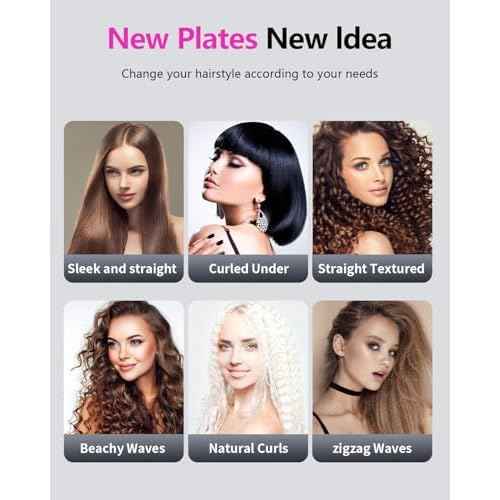 Hair Crimper Waver, Professional Hair Straightener Beach Waves Curling 4 Interchangeable Ceramic Plates, Hair Crimper Auto Temp Control Wide Plate Hairs Straightener & Styling Tool for All HairsTypes