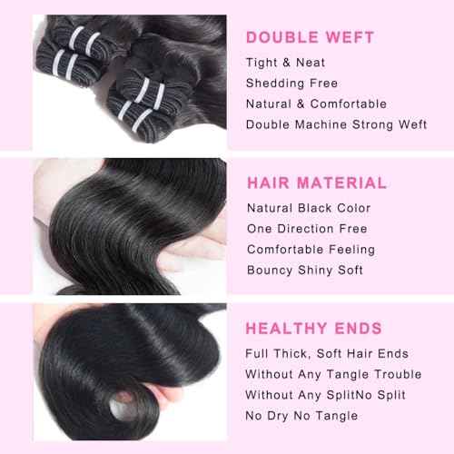 12A Human Hair Bundles 20 22 24 Inch Body Wave Bundles Human Hair 100% Unprocessed Brazilian Virgin Hair Real Human Hair Extensions Natural Black