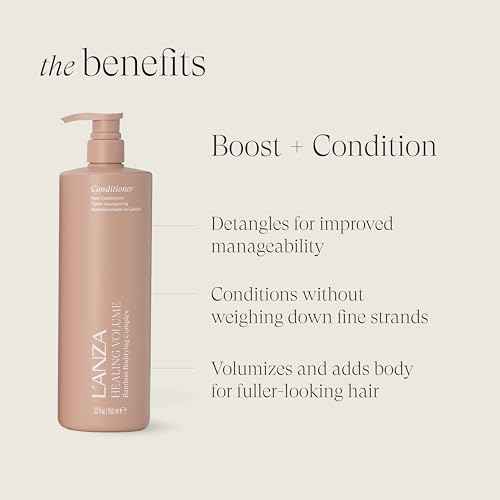 L'ANZA Healing Volume Thickening Conditioner, Boosts Shine, Volume, and Thickness of Fine Flat Hair, Rich With Bamboo and Keratin, Luxury Hair Care