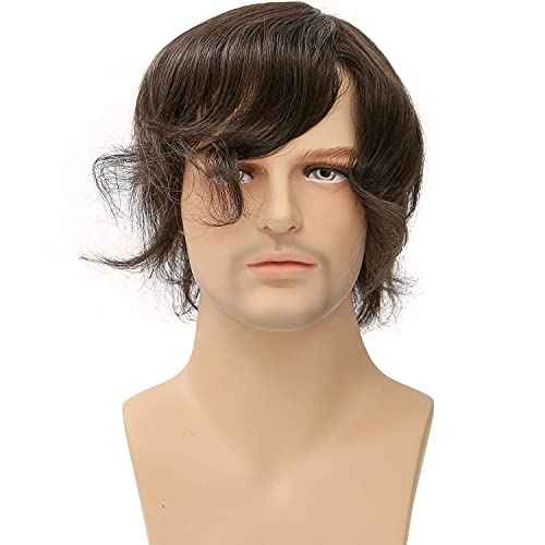 Men¡¯s Toupee Soft Thin Skin 0.06mm PU 10x8inch Hair Replacement for Men's Hairpiece 100% European Human Hair Pieces for Man #3 Dark Brown Color