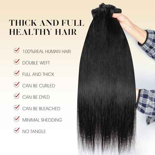 16A Brazilian Straight Human Hair Bundles | 34" Unprocessed Virgin Remy Hair Extensions | Single Bundle Raw Hair with Double Weft, No Shedding, Natural Black