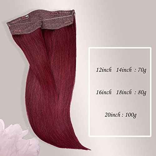 Halo Hair Extensions Real Human Hair - Straight&Invisible Red Halo Extensions Human Hair 14inch 70g