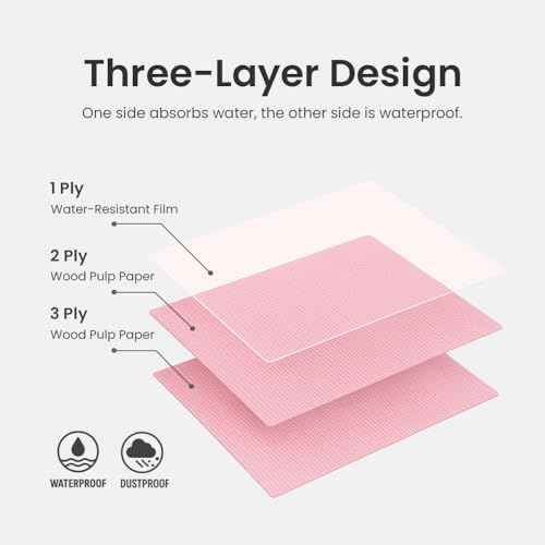 Disposable Nail Mats 50Pcs Non-Slip Fordable Nail Paper Towels for Manicure Salon Home 3 Ply Waterproof Adult Disposable Bibs for Dentist, Nail Techs, Patient Hygiene, Tattoo (Pink)