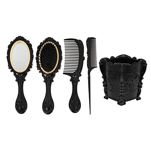 Wide Tooth Comb Round Mirror Makeup Set Hair Brush Set With Holder Vintage Hair Brush Set, Detangling Hair Brush,Rat Tail Comb Vintage Hand Mirror Womens Wallet