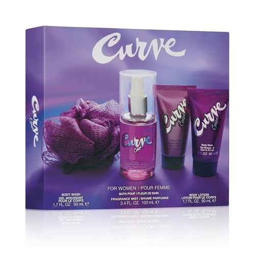 Curve Crush for Women Perfume Fragrance Set, Body Wash & Lotion, Fragrance Mist and Loofa, Day or Night Scent, 4 Piece Set