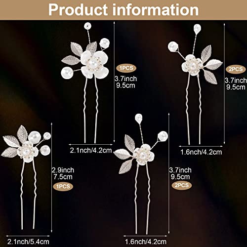 ANCIRS 6 Pack Pearl Bridal Wedding Hair Styling Pins, Vintage Leaves Style Bride Head Piece, U Shape Rhinestone Flower Classic Hair Accessories for Women & Girls Wedding Bridesmaids Hairstyles- Silver