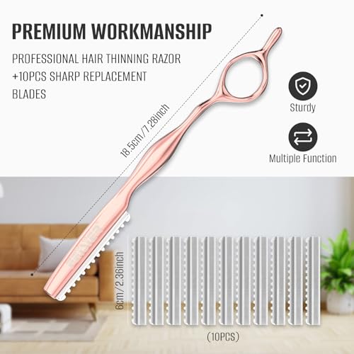 Hair Razors for Cutting Hair, Professional Hair Styling Texturizing Razor, Stainless Steel Hair Thinning Razor Kit with 10 Replacement Blades, Premium Hair Cutting Tool for Salon and Home