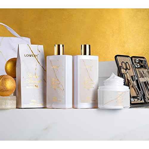 Christmas Gifts for Mom, Gift Basket, Spa Gifts For Women, 31Pc Self Care Kit, Stress Relief Gift, Birthday, Thank You, Honey Almond Bath and Body Gift - Toiletry Bag, Nail Kit, Bath Bombs & More