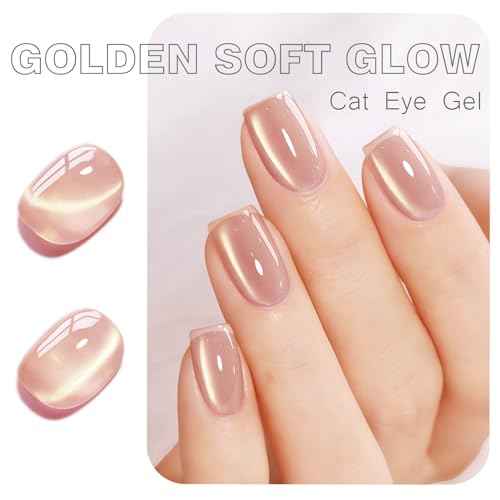 Vishine 16ml Gold Glitter Cat Eye Gel Nail Polish, Sheer Nude Beige Glass Jelly Gel Magnetic Shimmer Gloss Shine Holographic Translucent Color For Nail Art Manicure DIY At Home #432