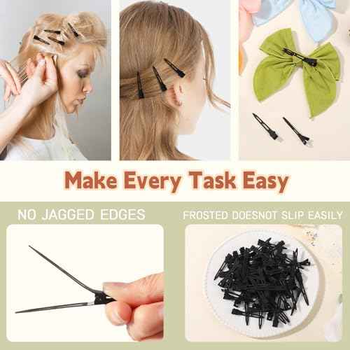 Choicbaby 40 PCS Black Hair Clips Metal Duckbill Clip 2.2 Inch Duck Clips for Hair Single Prong Curl Hairpins With Holes Duckbill Hair Accessories for Girls Women Hair Styling Clips
